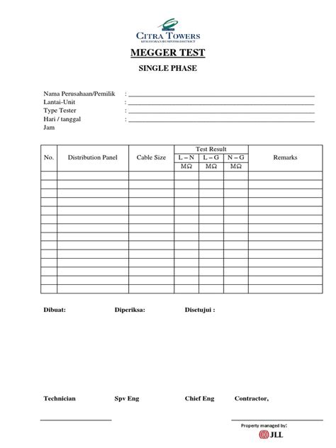 electrical megger test form|Form Test Megger Single Phase Rev.1 .